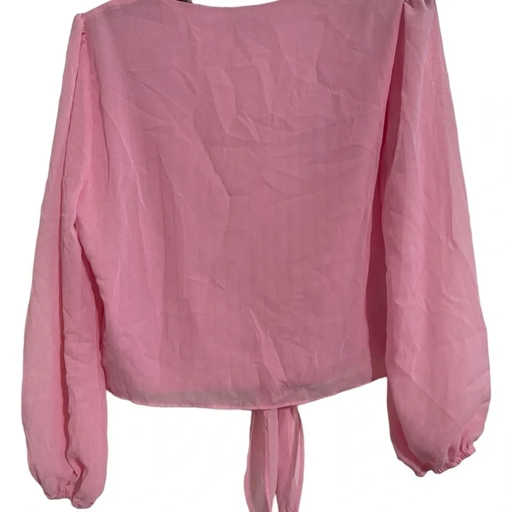 WAYF Pink Lace Trim Knotted Long Sleeve Blouse I Size: M - Picture 9 of 13